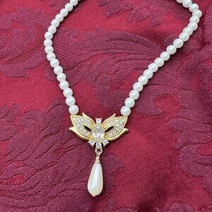 Christina Collection faux pearl and gold-tone crystal pendant